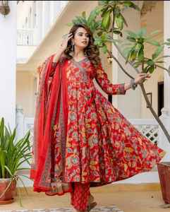 ชุด anarkali พิมพ์ลายดอกไม้สำหรับผู้หญิง kurti ดีไซน์อินเดียสุดหรูพร้อมกางเกงและ dupatta ขายส่งในตลาดอินเดีย - Product Image 3