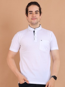 T-shirt confortable à manches mi-longues et col mandarin pour homme, 100% coton, polyvalent, à porter au quotidien, décontracté et semi-formel - Product Image 2