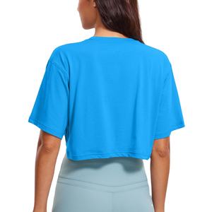 T-shirt court en coton personnalisé avec logo pour femmes, col rond, coupe oversize, t-shirt court vierge pour femmes et hommes 2026 - Product Image 3