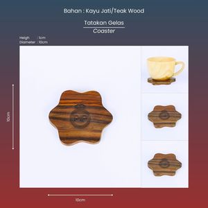 Elegant Minimalist Handcrafted Teak Wood Flower Coasters <b>Set</b> Stylish Home Decorative Objects for Coffee <b>Tea</b> Cups for Birthdays - Product Image 6