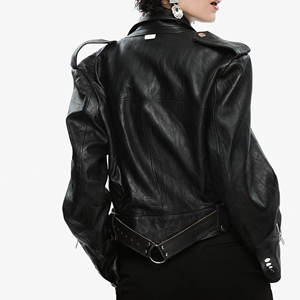 Chaqueta de Motociclista de Piel de Oveja Genuina para Mujer, Tejida, Bordada, Transpirable, Estilo Bomber, Delantera Extragrande, Otoño Invierno 2025 - Product Image 4