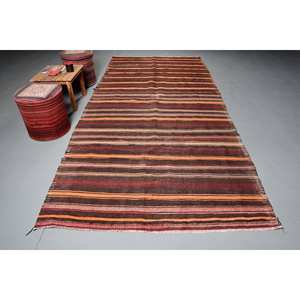 Tradicional marrón naranja 5,4X11,5 pies lana tejido plano sala de estar alfombra clásica Vintage turco Patchwork alfombras respaldo de látex - Product Image 1