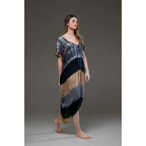Robe kaftan multicolore tie-dye pour femmes, coupe ample, robe midi maxi, style bohème, décontractée, vêtements de plage, kaftan - Product Image 3