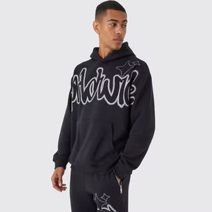 Custom <b>Distressed</b> Embroidered Acid Washed Hoodie and Sweat Pants Set Flared Stacked Tracksuit Sweatsuits with Flare Pants - Product Image 4