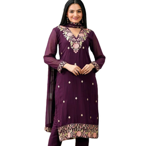 TV Serial Actrice Style Festive Spécial Faux Georgette Tissu Col Rond Haut-Bas Salwar Kameez Avec Ensemble Dupatta Assorti - Product Image 1
