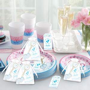 Porte-clés bleu avec empreintes de pieds, cadeaux avec sacs en organza blancs et étiquettes de remerciement, ensemble pour la fête de naissance de bébé garçon, décorations et fournitures - Product Image 2