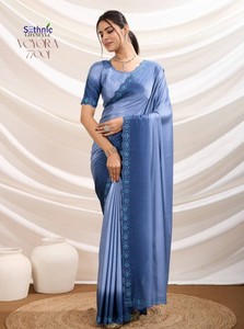 Saree en crêpe bicolore teint en vrac en gros avec pierre complexe pour les fêtes, les mariages et les événements formels - Product Image 5