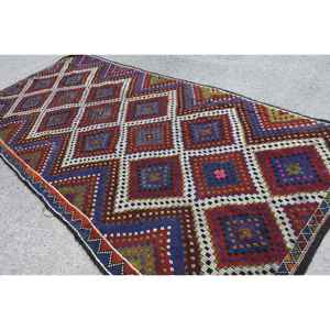 Alfombra de 5.9x12.8 pies, Alfombra Turca Vintage, Alfombra de Lana Roja y Azul Estilo Suroeste - Product Image 4