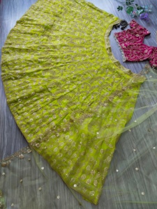 Women's Faux Georgette Lehenga with Hand Drawn Embroidery and <b>Sequins</b> Work Hand Drawn Printed Choli - Product Image 4