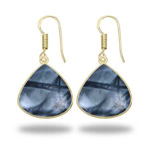 Boucles d'oreilles en jaspe Picasso naturel de qualité supérieure, paire de cabochons, lisses, polies à la main, bijoux de naissance, plaqué or 18 carats, en laiton - Product Image 3