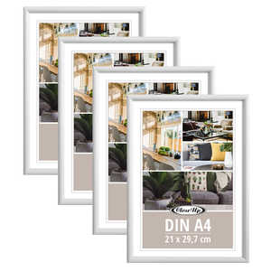 Lot de 4 cadres en plastique blanc DIN A4 (21 x 29,7 cm) pour affiches, photos et expositions artistiques - Product Image 1