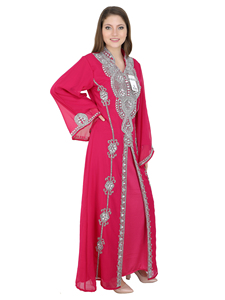 2025 Eid Dubai Moroccan <b>Plus</b> <b>Size</b> Georgette <b>Kaftan</b> Arabic Abaya Maxi Hand Beaded Floor Length Wedding Party Wear Beach Jellabiya - Product Image 3