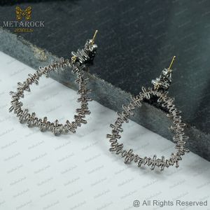 Pendientes de Diseño de Plata 925 Oxidada con Diamantes Baguette Naturales, Joyería Fina Hecha a Mano, Venta al por Mayor - Product Image 6