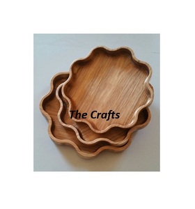 Plateau de service de collations de couleur noire en bois ensemble de quatre tailles différentes plateau de service de nourriture pour Hotelware - Product Image 3