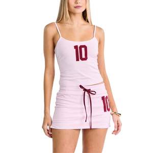 Trendy Solid Pattern Women's <b>Crop</b> <b>Top</b> and Mini Skirt Casual Sporty Two-Piece Set Stylish Active Gym Short Set - Product Image 1