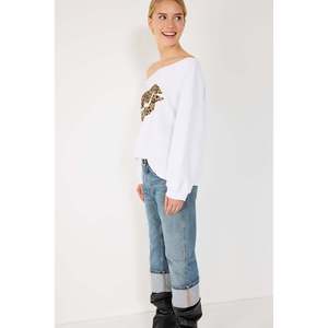 Sweat-shirt quotidien à col à nœud en coton 100% avec imprimé léopard et imprimé lèvres - Product Image 4