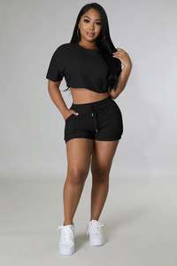 2025 <b>Women</b> Fashion Sports <b>Set</b> in <b>Short</b> Solid Color <b>Top</b> <b>Shorts</b> Combo - Product Image 5