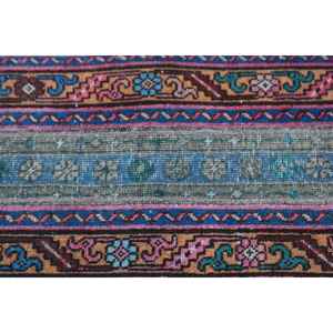 Alfombra Turca de 1.4x11.6 pies, Alfombra Vintage, Alfombra Azul con Diseño de Patchwork - Product Image 5