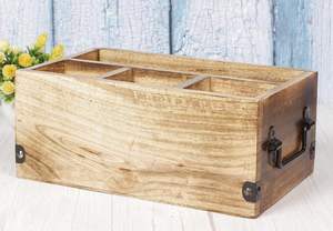 Porte-ustensiles de cuisine en bois avec 4 compartiments Organisateur d'ustensiles en bois pour couverts, serviettes, tasses, cadeaux pour la fête des mères - Product Image 6