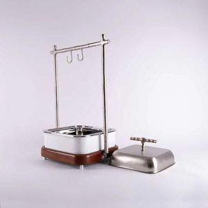 Plato de frotamiento de comida de acero inoxidable con base de madera y soporte de Metal, calentador de alimentos, uso de Buffet, Chaffer - Product Image 2