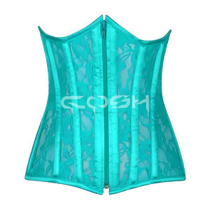 Corset gainant rose vif en dentelle et résille sous la poitrine - Product Image 6