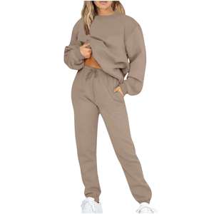 Conjunto Deportivo Casual de 2 Piezas para Mujer, Talla Grande, Transpirable, de Felpa, con Sudadera y Pantalones Jogger, Hombros Caídos, Estilo Urbano, para Invierno - Product Image 4