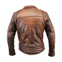 Jaket Kulit Sapi Pria Model Vintage Lengan Panjang untuk Musim Dingin, Desain Kerah Tegak, Nyaman dan Bernapas