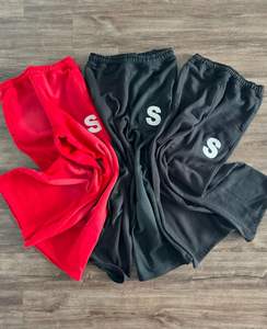 กางเกงวอร์มขาบานทรงเอวกลางผ้าฝ้าย 100% ล้างสีแบบแอซิดวอช ปักลายกราฟิกแบบแอพพลิเคพร้อมโลโก้สั่งทำพิเศษสำหรับผู้ชาย - Product Image 5