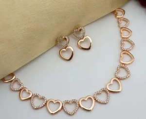 Collier élégant en diamant américain plaqué or rose Ensemble de zircons cubiques étincelants en forme de cœur pour les mariages Occasions spéciales - Product Image 4