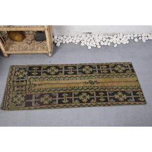 Classique Vert Brun Patchwork Tapis Turc Style Vintage 1.6X4.2 ft Laine Matériel Latex Forme Rectangulaire En Peluche Tapis De Chevet - Product Image 3