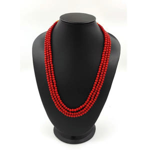 Fashion 3 Layered Coral <b>Beads</b> Necklace 6mm Round Indian Coral <b>Beads</b> Statement Bib Choker 22 Inches Necklace Set for Women - Product Image 1