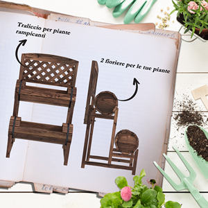 Para maceta de exterior de 2 niveles con orificios de drenaje y rejilla de madera de abeto 42x49x80 cm modelo carbonizado 84H-028V00TN - Product Image 4