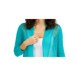 Cardigan Alfani da Donna in Misto Lino con Cuciture Miste e Apertura Frontale, Blu, Taglia Media - per l'Estate - Product Image 2