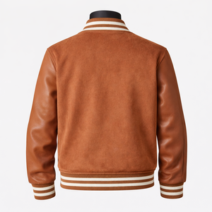 Chaqueta Varsity de Cuero Gamuzado Personalizada, Chaqueta Letterman Marrón con Botones a Presión, Chaqueta de Béisbol, Proveedor Mayorista de Marca Privada OEM - Product Image 2