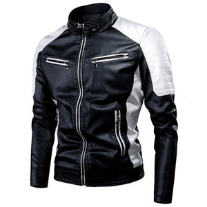 Chaqueta de corredor de cuero sintético PU de motorista clásico de alta calidad Slim Fit a prueba de viento negro con cierre de cremallera para pedidos al por mayor de hombres - Product Image 4
