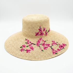 Sombrero de Paja de Lino y Algodón para Mujer, Sombrero de Sol de Ala Ancha, Bordado Floral a Mano, Casual, para Playa, Viajes, Aire Libre - Product Image 1