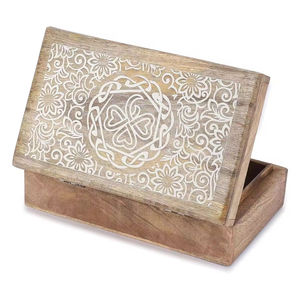 Boîte à bijoux rectangulaire en bois de manguier finition blanche lavée luxueuse avec impression vernie, manipulation de boîtes en bois et en bambou à bas prix - Product Image 5