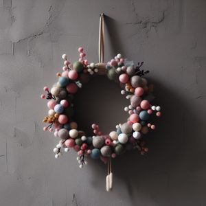Handmade Artisan-Crafted <b>Felt</b> Ball Wreath Sustainable and Stylish Seasonal Decor - Product Image 5