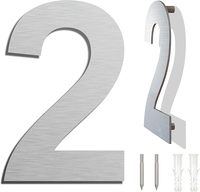 Plaque de numéro de maison personnalisée en acier inoxydable, numéro 2, plaque de numéro d'adresse moderne en métal, plaque murale extérieure pour porte