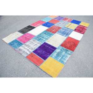 Alfombra Vintage Grande de 6.7x9.5 pies, Alfombra Turca de Lana con Diseño Floral Azul y Rojo - Product Image 3