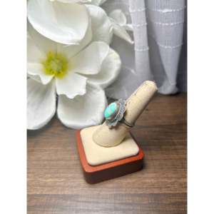 Navajo-<b>Crafted</b> Sonoran Mountain Turquoise & Sterling Silver Ring Cultural Collectible Jewelry Size 7.75 - Product Image 3