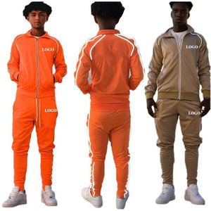Personalizado de los hombres de peso pesado con capucha chaqueta de jogging chándal estampado sólido reflectante Streetwear 2 piezas conjunto de chándal - Product Image 2