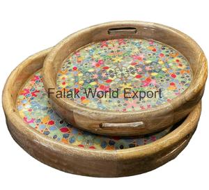 Juego de bandeja de servicio de madera de diseño único e impreso de lujo hecho a mano de alta calidad para el hogar y el restaurante para hoteles-Falak World Export - Product Image 4