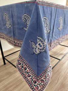 Hand Block Printed Cotton <b>Table</b> <b>Cover</b>: Blue Paisley Boho Decor Dining <b>Table</b> Linen Ethnic Home Decor for Best Price - Product Image 4