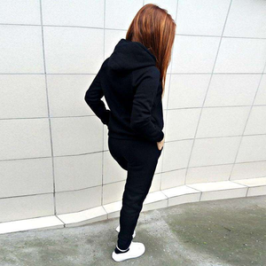 Women's Custom Logo Casual Jogging Suit Solid Pattern Blank Hoodie for <b>Lounge</b> Tracksuit Long Two <b>Piece</b> <b>Set</b> Jogger Sweatpants - Product Image 2