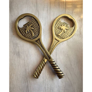 Vintage Solid Brass Tennis Racket <b>Bottle</b> <b>Opener</b> Unique Metal Barware Accessory Pineapple Traders Home Decor Gift Lowest Price - Product Image 1