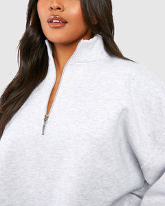 เสื้อสเวตเชิ้ตผ้าฟลีซหนานุ่มพิมพ์ลายสไตล์สตรีทแวร์ ซิปครึ่งตัว สีเทาอ่อน ทรงหลวม คุณภาพสูง สำหรับฤดูใบไม้ร่วงและฤดูหนาว ขายส่ง - Product Image 4