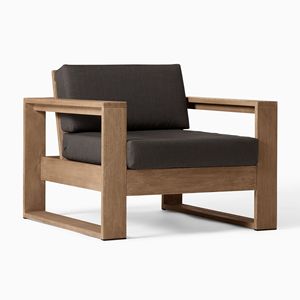 Chaise longue d'extérieur moderne avec cadre en bois flotté et revêtement en ardoise Canapé de jardin simple en teck pour meubles de pelouse - Product Image 1