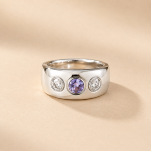 <b>Amethyst</b> for Trinity <b>Ring</b>-Vintage Yellow <b>Gold</b> Statement Jewelry with Invisible Bezel Setting Rhodium Plated Gift - Product Image 3