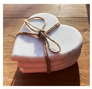 Hexa Brass Inlay White & <b>Gold</b> Marble Set of 4 Table Coaster Natural Wood and Marble Mango coaster Made in India - Product Image 4